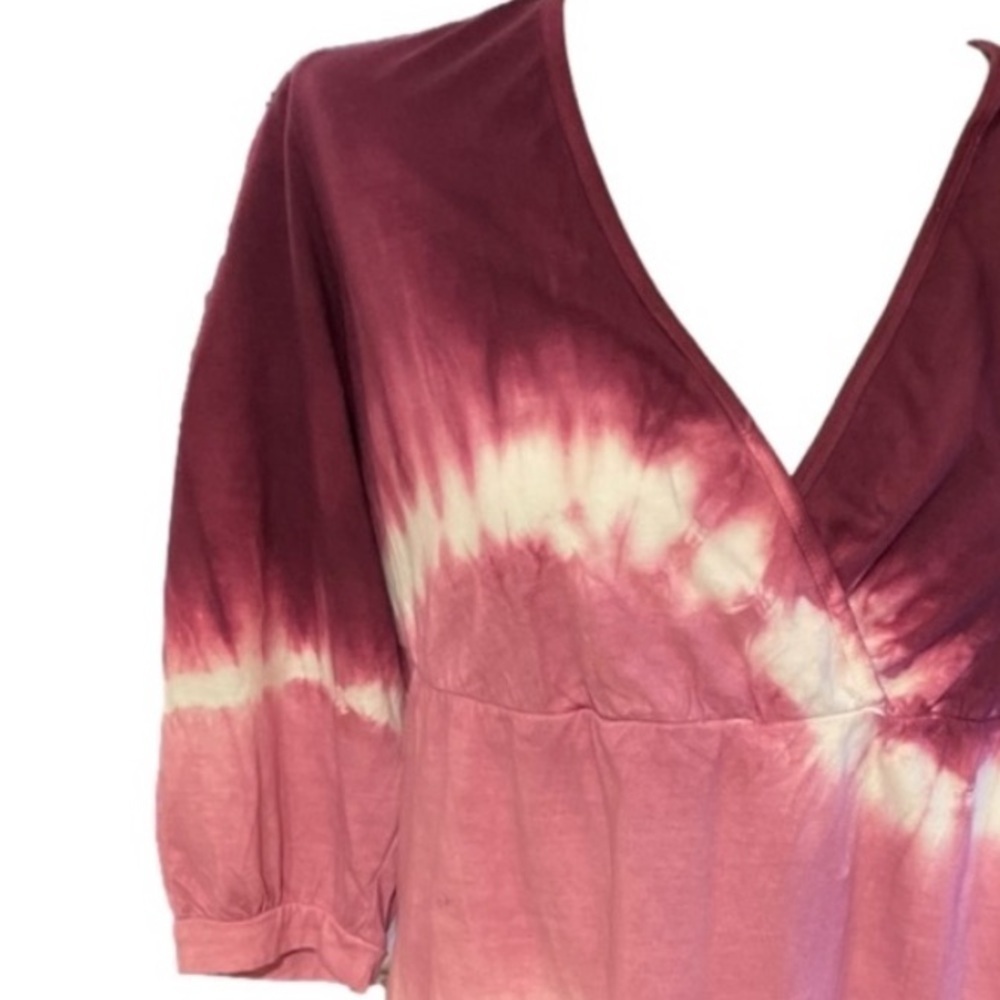 Roaman's Pink Burgundy Tie Dye Cotton Babydoll Top XL - Picture 5 of 5